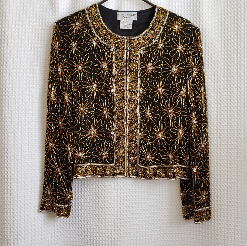 Vintage Papell Boutique Evening beaded silk jacket